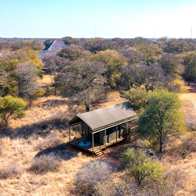 Drone-Footage---Tumbeta-Family-Lodge--Luxury-Safari-Tents Exterior of the Family Suite at Tumbeta Family Lodge.