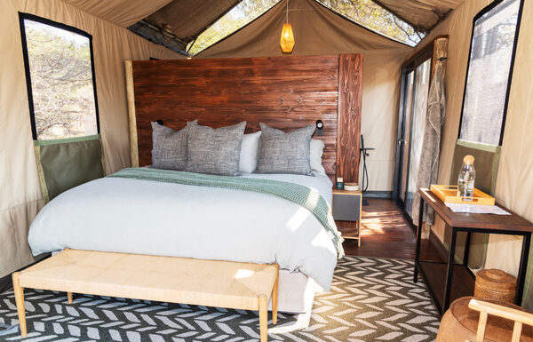 Interior--Luxury-Safari-Tents Interior of the Family Suite at Tumbeta Family Lodge.